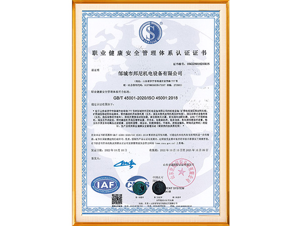 職業(yè)健康安全管理體系認(rèn)證證書